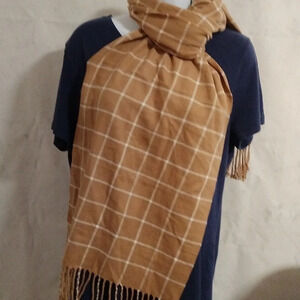 Lands End Unisex Rectangle Oblong Tassel Multifunctional Scarf Khaki Tan White